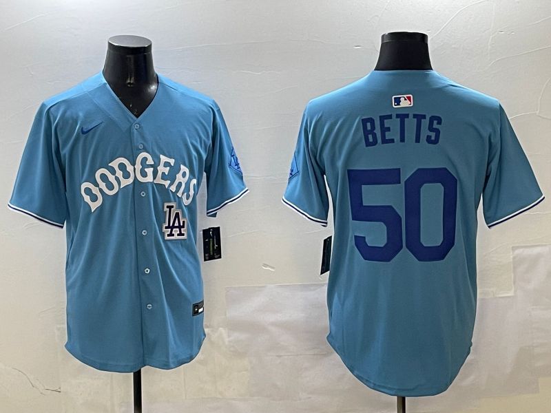 Men Los Angeles Dodgers #50 Betts Light Blue Throwback Game 2025 Nike MLB Jersey style 24->los angeles dodgers->MLB Jersey